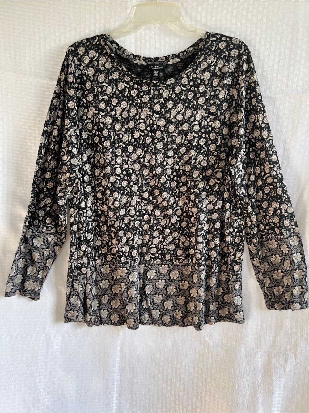Lucky Brand Black Top with Cream Floral Print